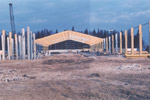 Construction begins on the factory, columns are erected